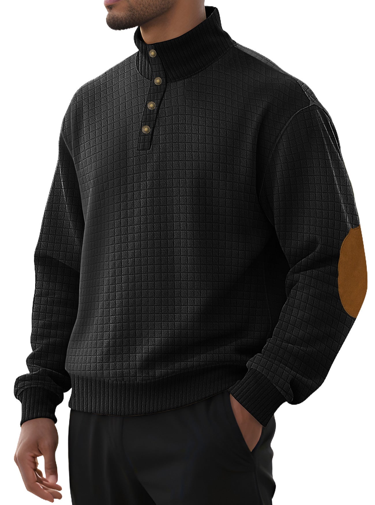 Casual Sports Men's Jacquard Small Plaid Stand Collar Long-sleeved Sweater