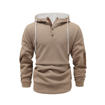 Men's Solid Color Jacquard Hooded Sweater Loose Sports And Leisure Coat