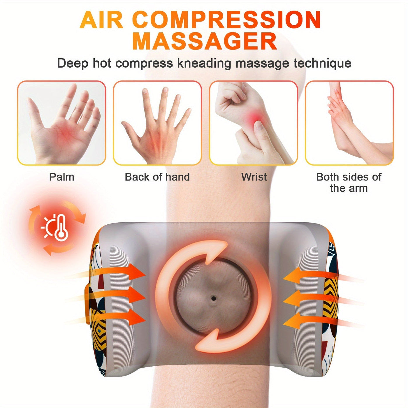 Electric Hand Massager with Acupoint Heated Air Compression(Orange)-3