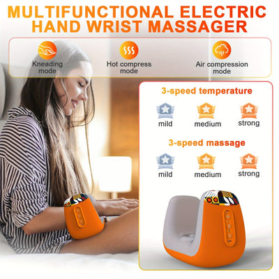 Electric Hand Massager with Acupoint Heated Air Compression(Orange)-4