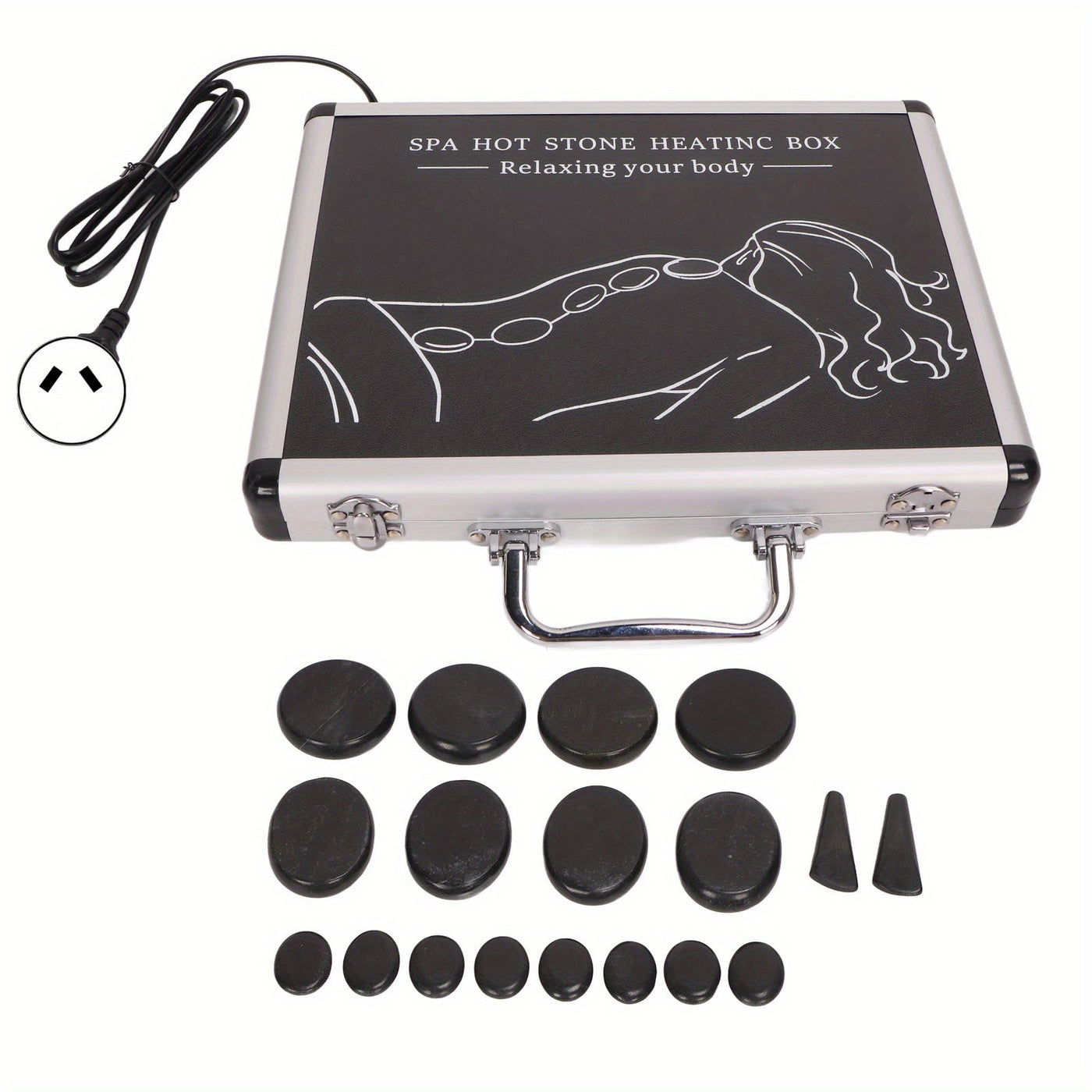 18pcs Heated Basalt Massage Stones with Warmer Box(Black)-2
