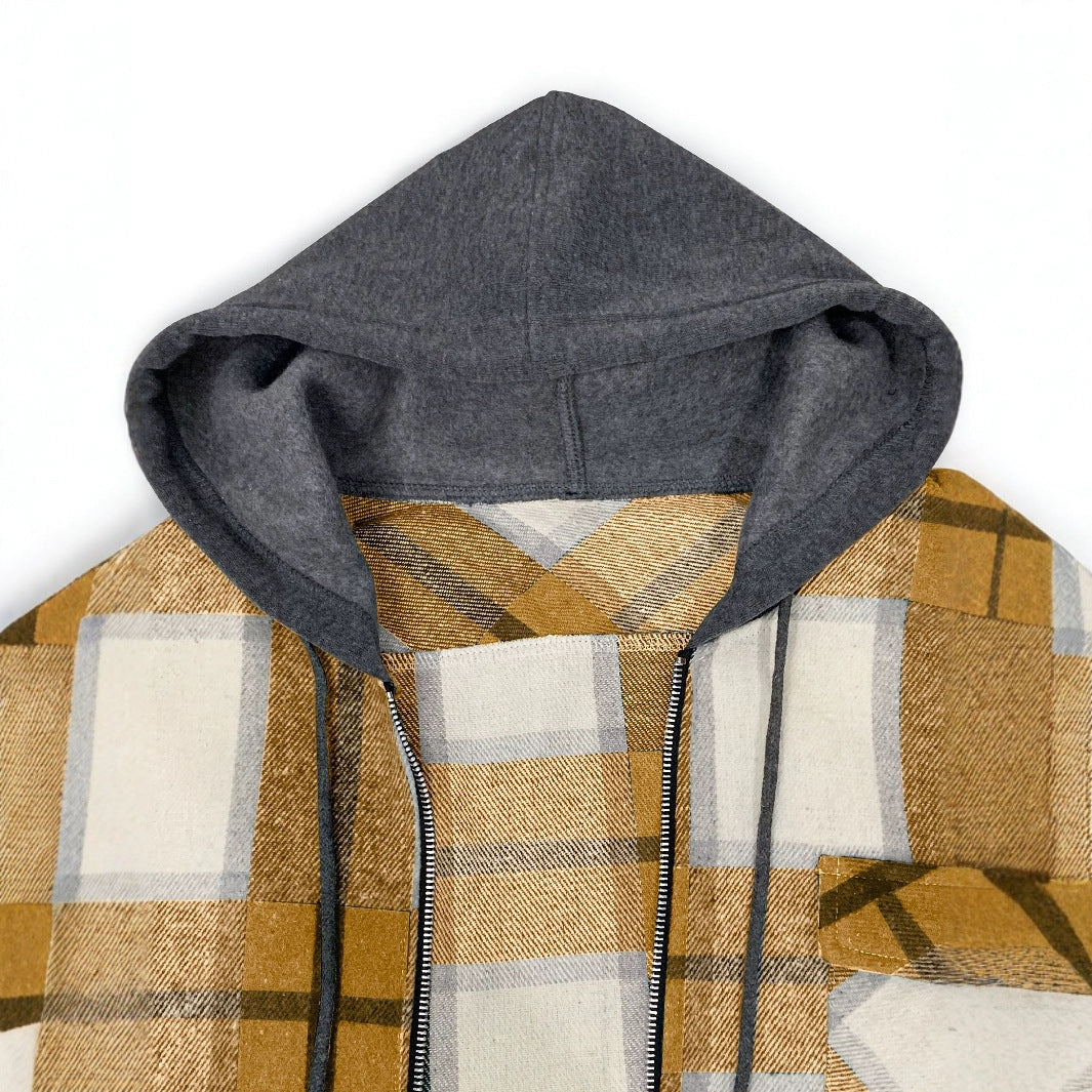 Men's Flannel Jacket Zipper Hooded Jacket
