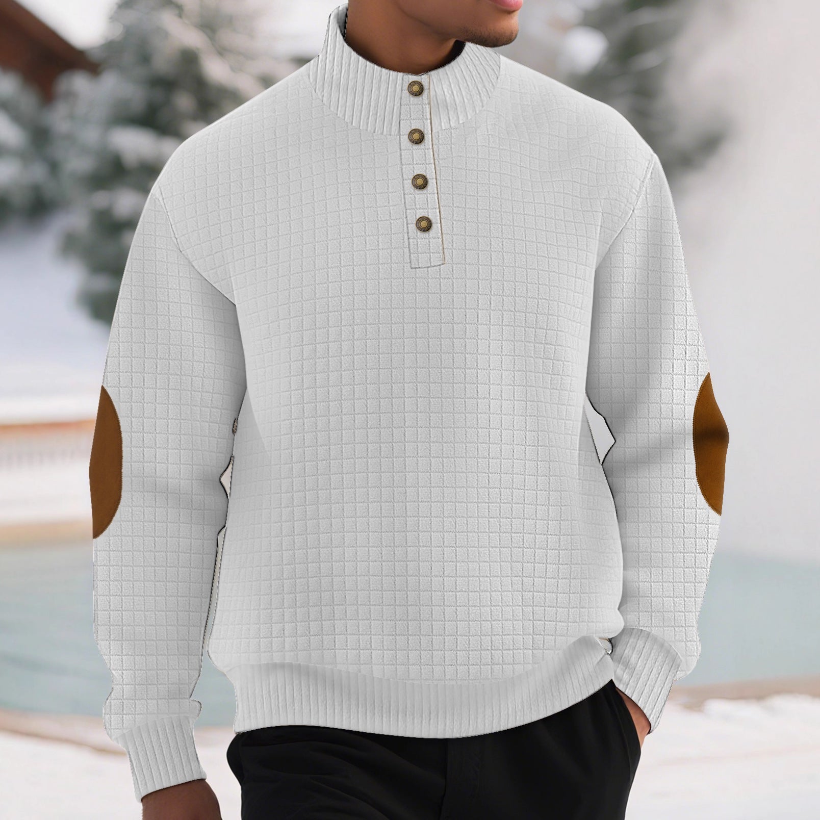 Casual Sports Men's Jacquard Small Plaid Stand Collar Long-sleeved Sweater