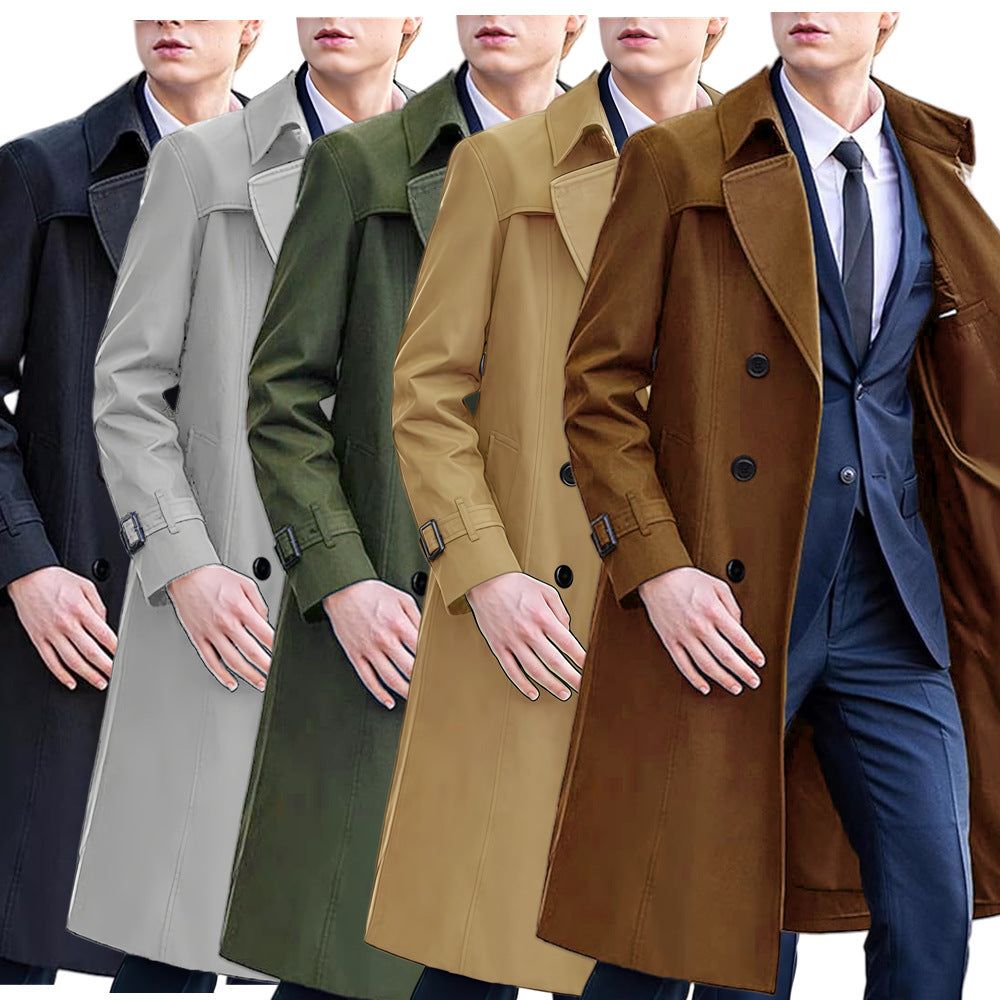 Men's Solid Color Long Trench Coat