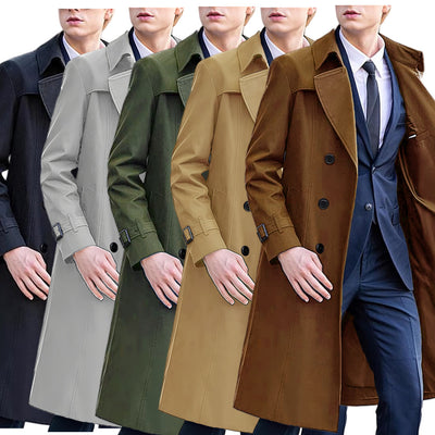 Men's Solid Color Long Trench Coat