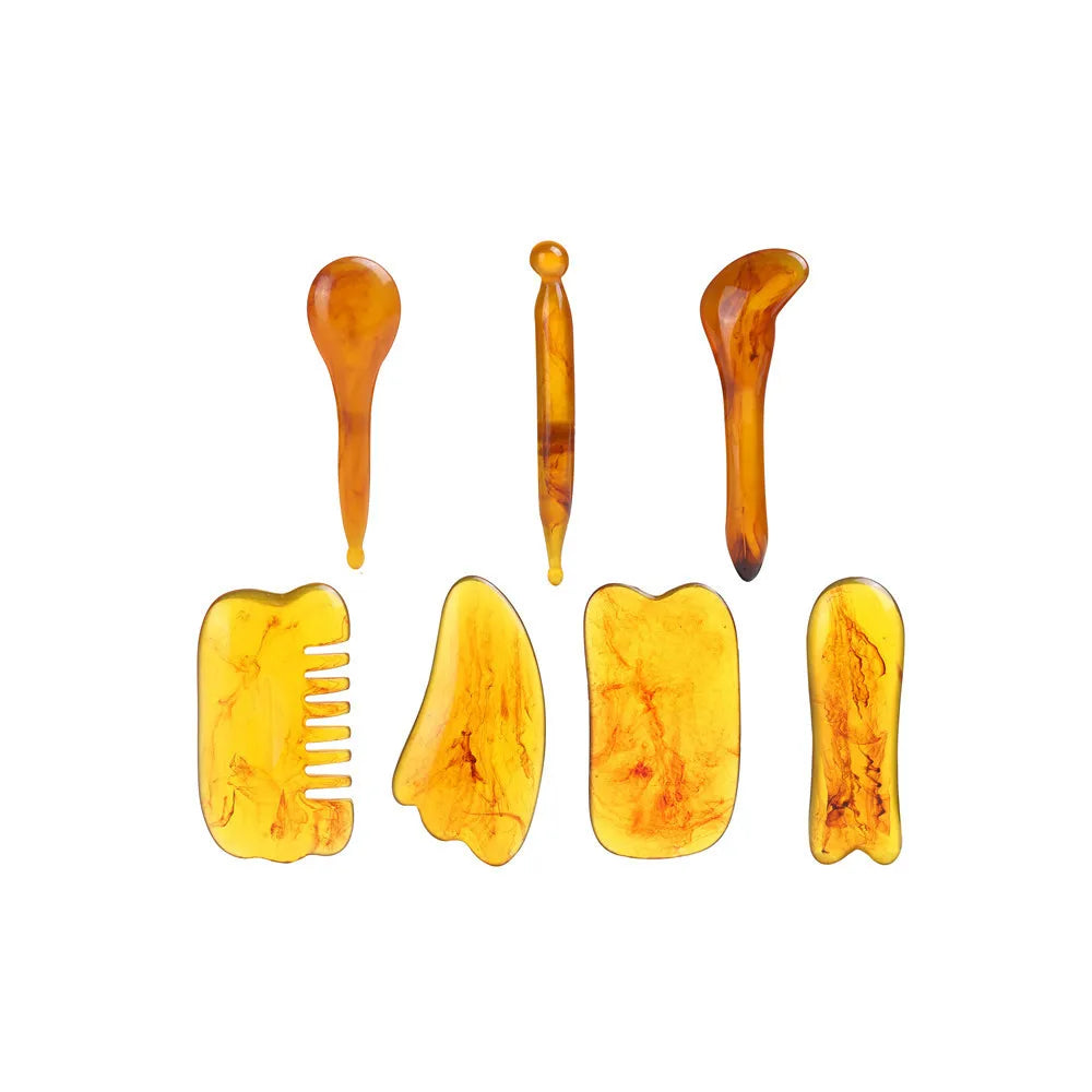 7-Piece Gua Sha Massage Tool Set Amber Scraping Boards-0