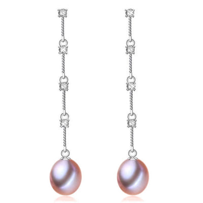Stunning Simulated Diamond and Freshwater Pearl Dangle Earrings-2