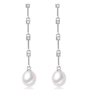 Stunning Simulated Diamond and Freshwater Pearl Dangle Earrings-0