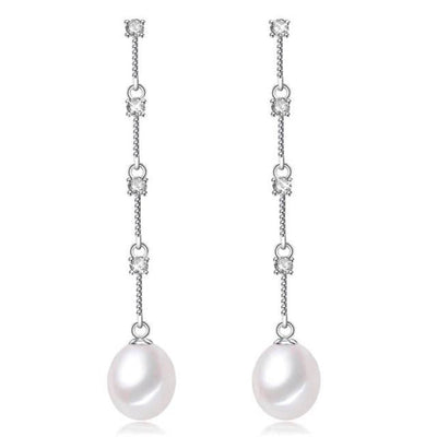 Stunning Simulated Diamond and Freshwater Pearl Dangle Earrings-0