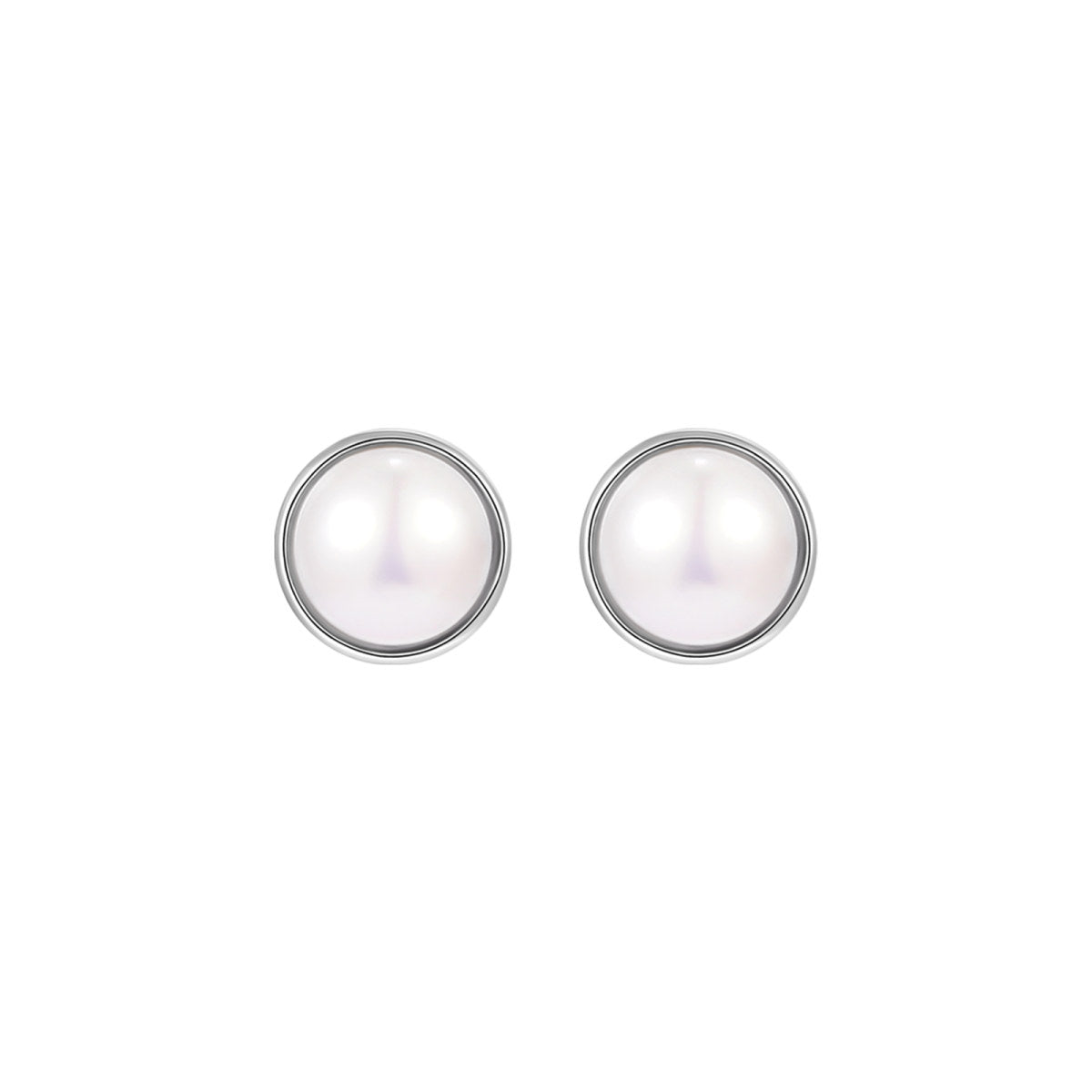 Half Dome Rhodium Pearl Silver Earrings-0