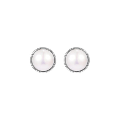 Half Dome Rhodium Pearl Silver Earrings-0
