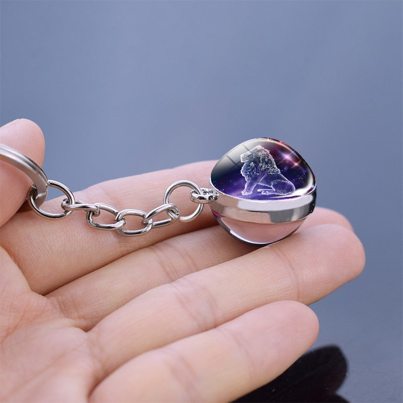 1pc Constellation Luminous Keychain Glass Ball Pendant Zodiac Keychain Glow In The Dark Key Chain Holder-3
