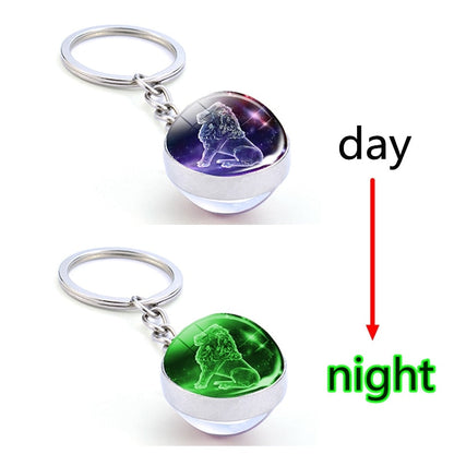 1pc Constellation Luminous Keychain Glass Ball Pendant Zodiac Keychain Glow In The Dark Key Chain Holder-2