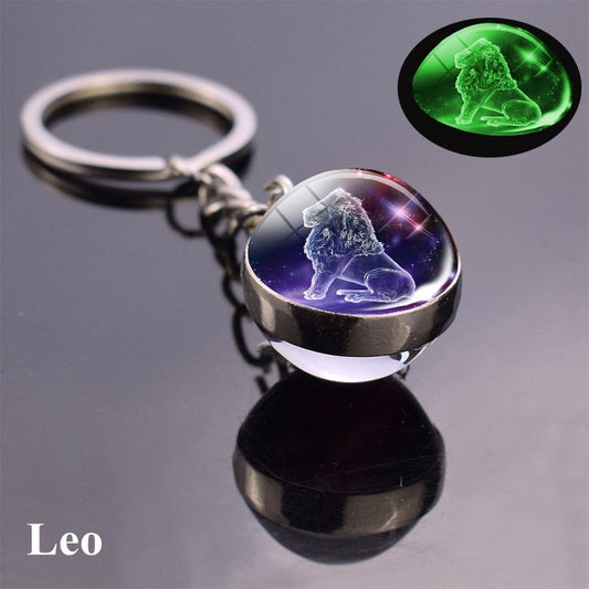 1pc Constellation Luminous Keychain Glass Ball Pendant Zodiac Keychain Glow In The Dark Key Chain Holder-1