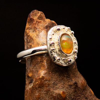 Opal Ring, Gemstone Ring, Sterling Silver Ring, Solitaire Ring, oval shaped Opal - unique design, handmade silver ring - Size 10.5-0