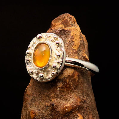 Opal Ring, Gemstone Ring, Sterling Silver Ring, Solitaire Ring, oval shaped Opal - unique design, handmade silver ring - Size 10.5-4
