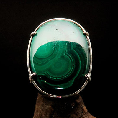 Malachite Ring, big Mens Ring, handmade silver ring, silver mens ring, 925 sterling silver ring, gift for him, Oval silver ring - Size 10-1
