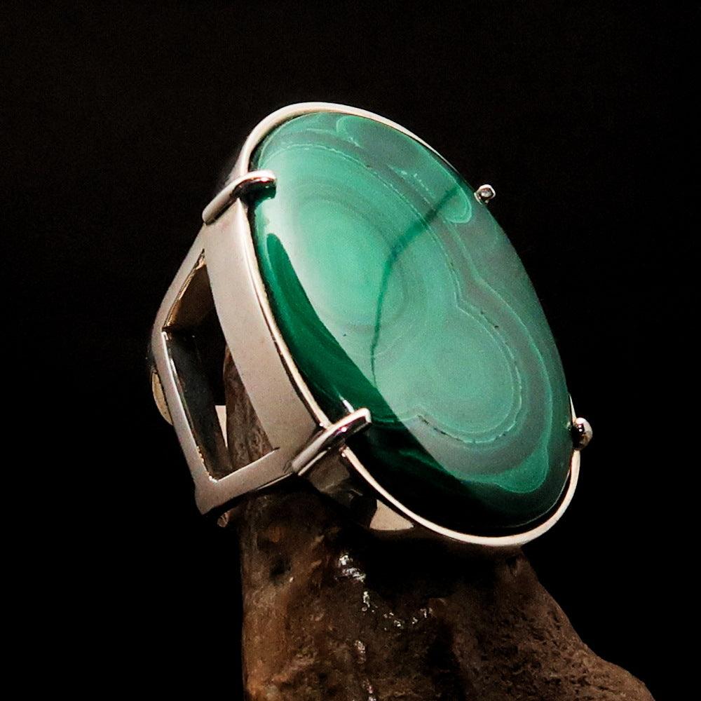 Malachite Ring, big Mens Ring, handmade silver ring, silver mens ring, 925 sterling silver ring, gift for him, Oval silver ring - Size 10-0