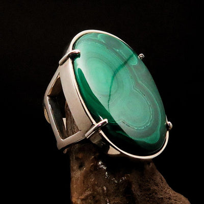Malachite Ring, big Mens Ring, handmade silver ring, silver mens ring, 925 sterling silver ring, gift for him, Oval silver ring - Size 10-0
