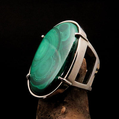 Malachite Ring, big Mens Ring, handmade silver ring, silver mens ring, 925 sterling silver ring, gift for him, Oval silver ring - Size 10-4