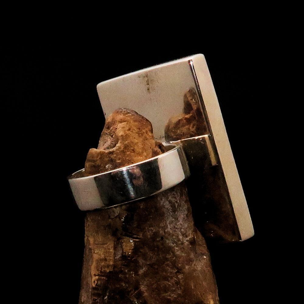 Pink Agate Ring, Sterling Silver Ring, Handmade Silver Ring, Unique Silver Ring, Rectangle shaped Cabochon, Agate Ring - Size 8.5-2