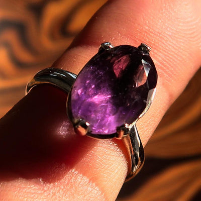 Purple Amethyst ring, Asymetric Sterling Silver Ring, Solitaire Ring, Amethyst Gemstone Ring, Amethyst Silver Ring, Gift for Her - Size 7-1