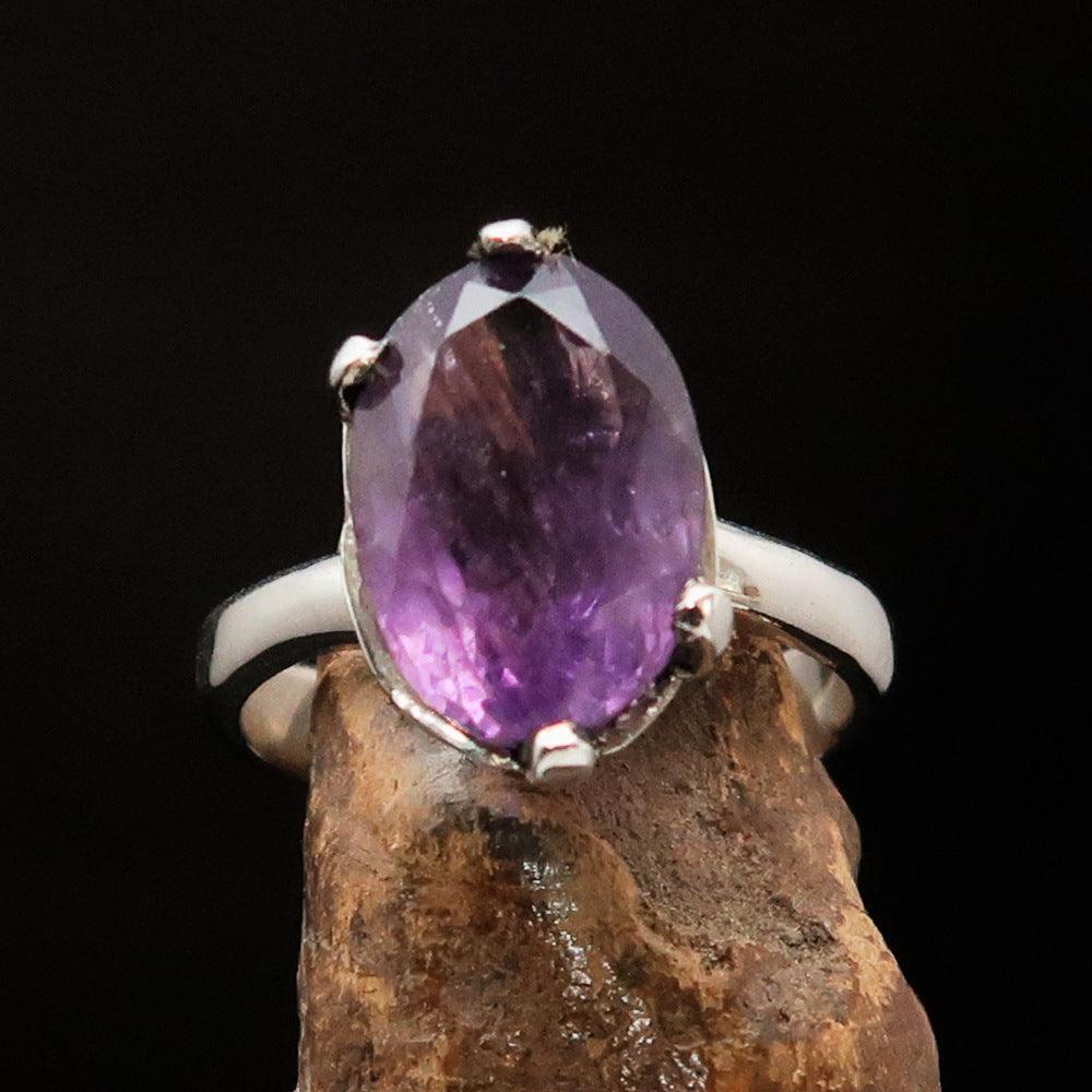 Purple Amethyst ring, Asymetric Sterling Silver Ring, Solitaire Ring, Amethyst Gemstone Ring, Amethyst Silver Ring, Gift for Her - Size 7-2