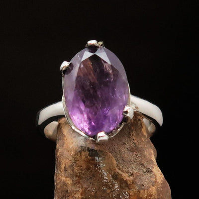 Purple Amethyst ring, Asymetric Sterling Silver Ring, Solitaire Ring, Amethyst Gemstone Ring, Amethyst Silver Ring, Gift for Her - Size 7-2
