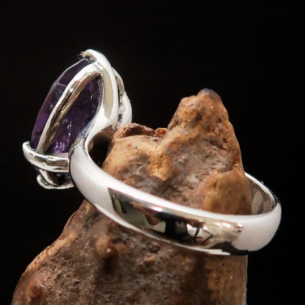 Purple Amethyst ring, Asymetric Sterling Silver Ring, Solitaire Ring, Amethyst Gemstone Ring, Amethyst Silver Ring, Gift for Her - Size 7-4