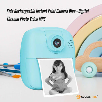 Kids Rechargeable Instant Print Camera Blue - Digital Thermal Photo Video MP3-1