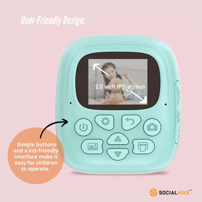 Kids Rechargeable Instant Print Camera Blue - Digital Thermal Photo Video MP3-4
