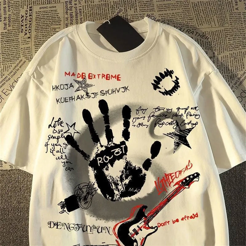 Graffiti Letter Print Short-sleeve T-shirt For Men And Women