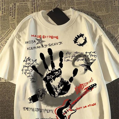 Graffiti Letter Print Short-sleeve T-shirt For Men And Women