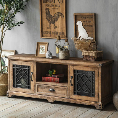 Retro Solid Wood TV Cabinet with Storage-2