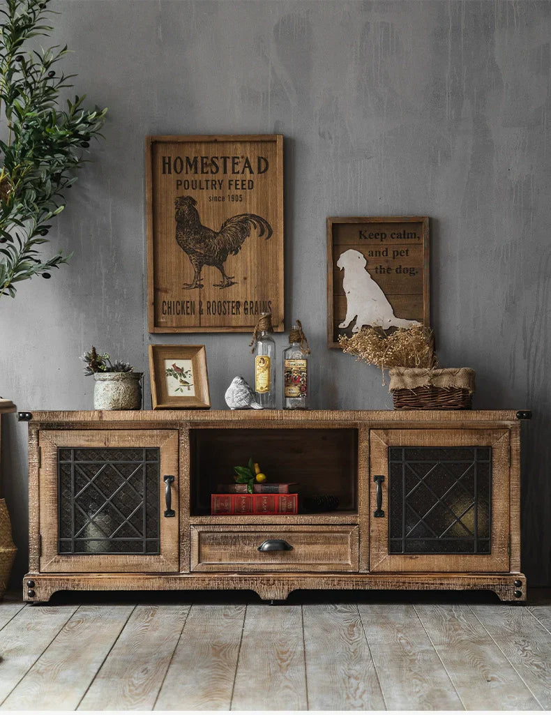 Retro Solid Wood TV Cabinet with Storage-4