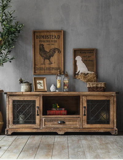 Retro Solid Wood TV Cabinet with Storage-4