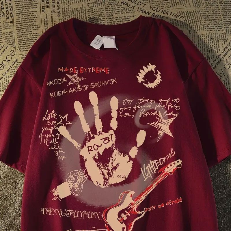 Graffiti Letter Print Short-sleeve T-shirt For Men And Women