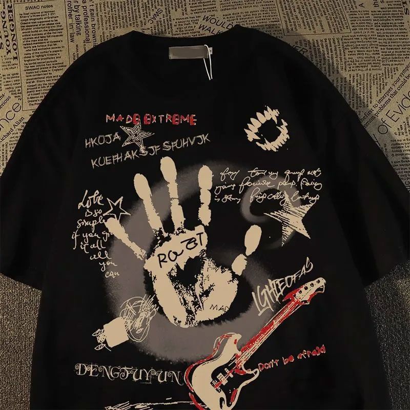 Graffiti Letter Print Short-sleeve T-shirt For Men And Women