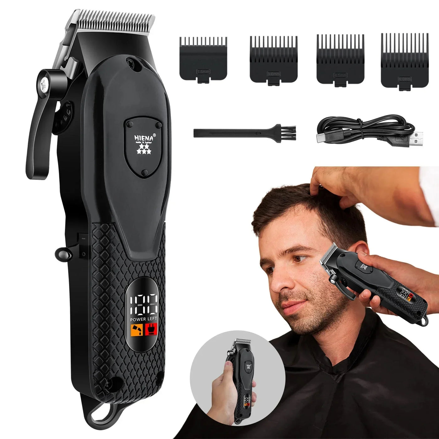 Professional Cordless Hair Clipper Set Wet & Dry Grooming Kit Black-1