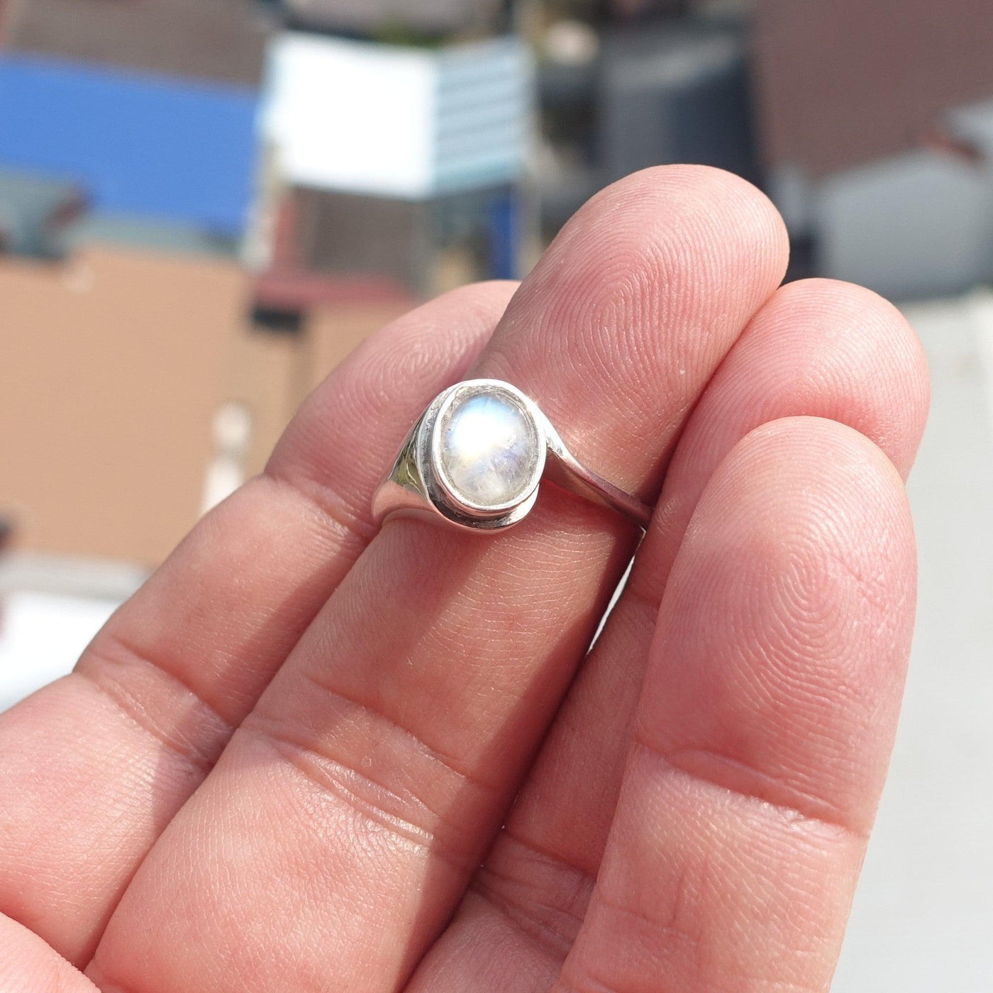 Moonstone Silver Ring, Minimalist Ring, Sterling Silver Ring, oval shaped Moonstone, handmade silver ring - Size 9-0