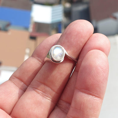 Moonstone Silver Ring, Minimalist Ring, Sterling Silver Ring, oval shaped Moonstone, handmade silver ring - Size 9-0