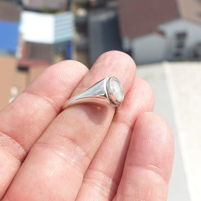 Moonstone Silver Ring, Minimalist Ring, Sterling Silver Ring, oval shaped Moonstone, handmade silver ring - Size 9-1