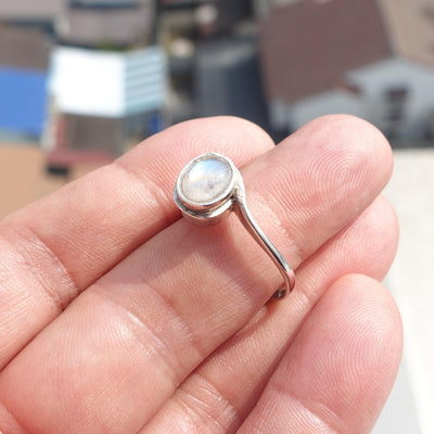 Moonstone Silver Ring, Minimalist Ring, Sterling Silver Ring, oval shaped Moonstone, handmade silver ring - Size 9-2