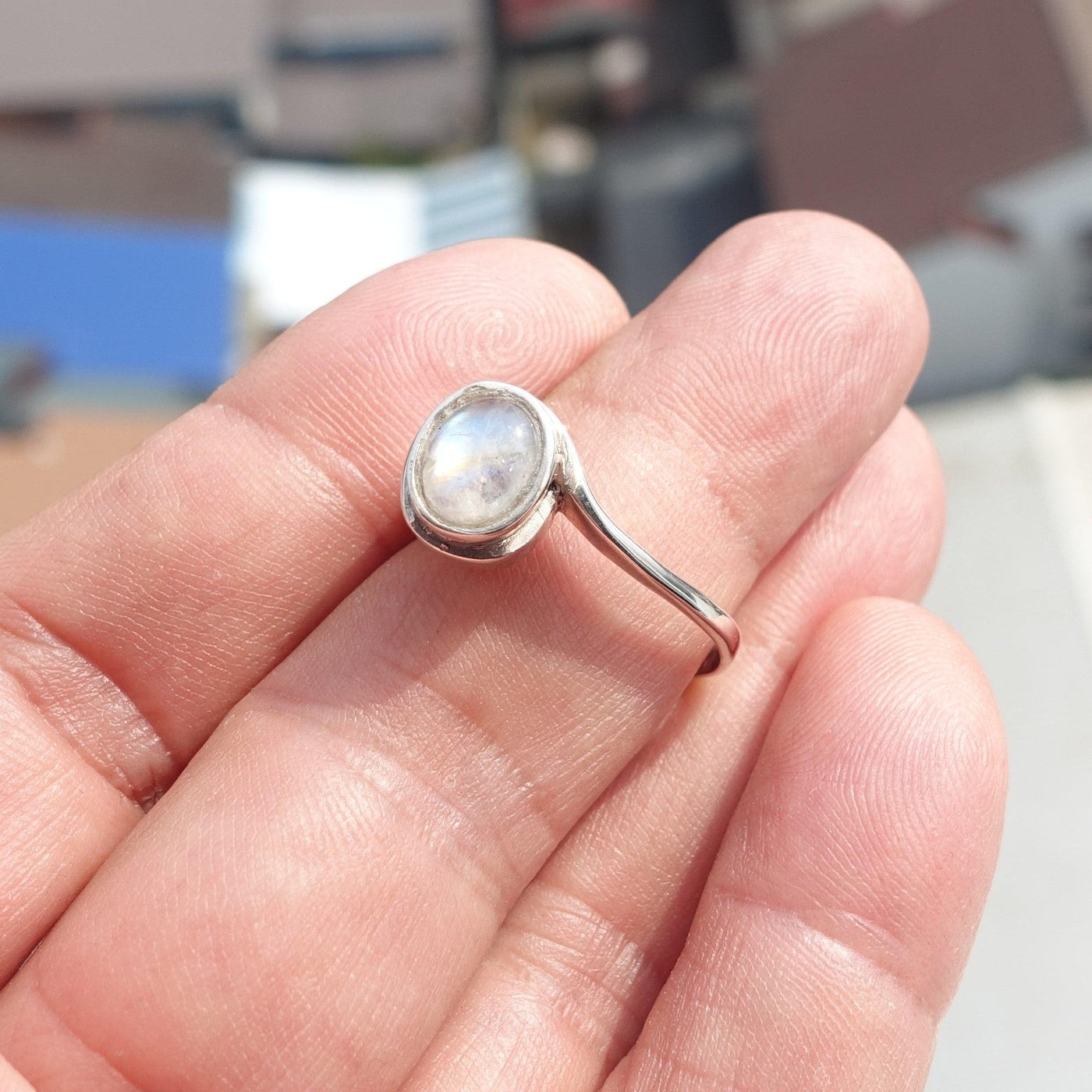 Moonstone Silver Ring, Minimalist Ring, Sterling Silver Ring, oval shaped Moonstone, handmade silver ring - Size 9-3