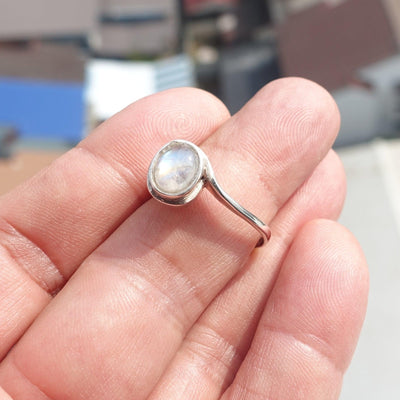 Moonstone Silver Ring, Minimalist Ring, Sterling Silver Ring, oval shaped Moonstone, handmade silver ring - Size 9-3
