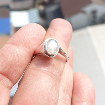Moonstone Silver Ring, Minimalist Ring, Sterling Silver Ring, oval shaped Moonstone, handmade silver ring - Size 9-4