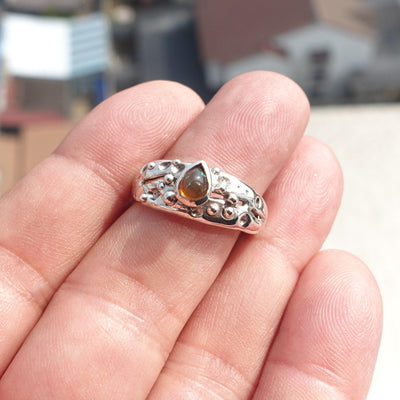 Natural Opal Ring, Minimalist Ring, Sterling Silver Ring, Solitaire Ring, pear shaped Opal, Minimalist Design, Opal silver ring, Size 9-1