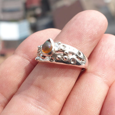 Natural Opal Ring, Minimalist Ring, Sterling Silver Ring, Solitaire Ring, pear shaped Opal, Minimalist Design, Opal silver ring, Size 9-4