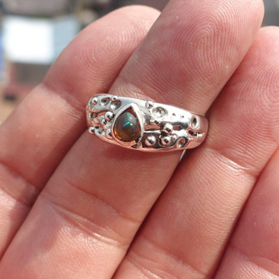 Natural Opal Ring, Minimalist Ring, Sterling Silver Ring, Solitaire Ring, pear shaped Opal, Minimalist Design, Opal silver ring, Size 9-0