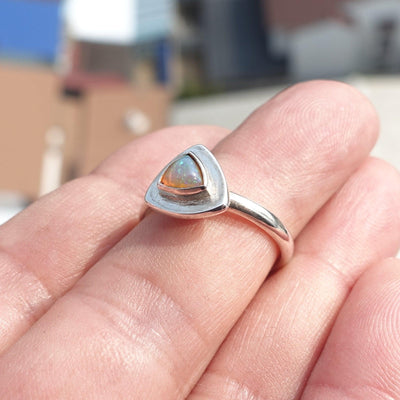 Natural Opal Ring, Minimalist Ring, Sterling Silver Ring, Solitaire Ring, triangle shaped Opal, Opal silver ring, Size 8.5-2